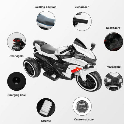 Zogymoz 12V Powered Ride on Motorcycle, Electric Dirt Bike for Kids Boys Girls, Motorbike Motorcycle Ride on Toy w/ Music and LED Light for 3-8 Years Old, White