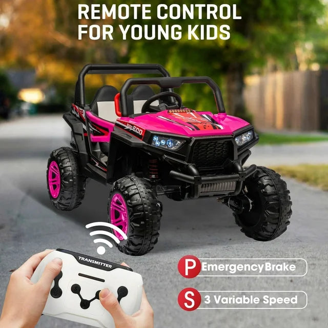 WUBEN 12V Kids Ride on Truck Car,Electric Off-Road UTV Vehicle with Parent Remote Control,4WD Electric Car for Kids with Spring Suspension,2 Speeds,Led Lights,Safety Belt,Bluetooth