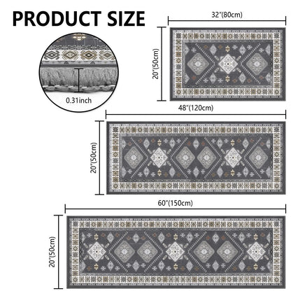 TECHVIDA Kitchen Rug Set 3 Piece,Non Slip Machine Washable Kitchen Mats,Farmhouse Hallway Doormat for Home Floor and Living Room,Gray