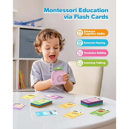 Pink Talking Flash Cards for Toddler 1 2 3 4 Year Olds, Language Learning Toys, Educational Toddlers Toys Reading Machine with 224 Words, Children's Sensory Learning Toys