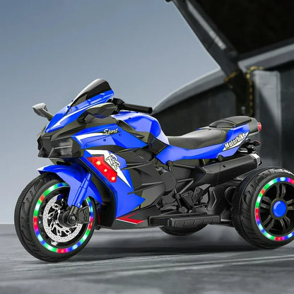 HNH Kids Motorcycle Ride On Car with 3 Wheel, 12V Electric Motorbike for Kids, LED Tire and Bluetooth Music, Ride On Car Gift