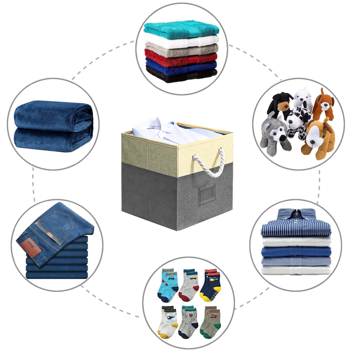 Werseon Foldable Storage Bins, 4 Piece Set Closet Drawers Organizer with Cotton Handles, Cloth Cube Basket for Organizing Shelf Cabinet Bookcase Boxes, Gray