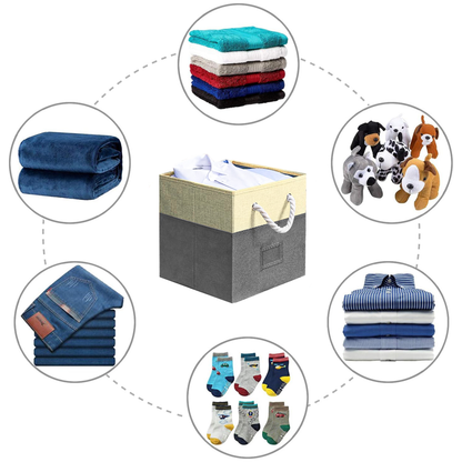 Werseon Foldable Storage Bins, 4 Piece Set Closet Drawers Organizer with Cotton Handles, Cloth Cube Basket for Organizing Shelf Cabinet Bookcase Boxes, Gray