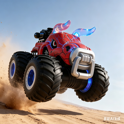 HNH 1:18 RC Monster Trucks Remote Control Car for Kids, 360°Rotating All Terrain RC Stunt Car with Light & Music, Cow-Red