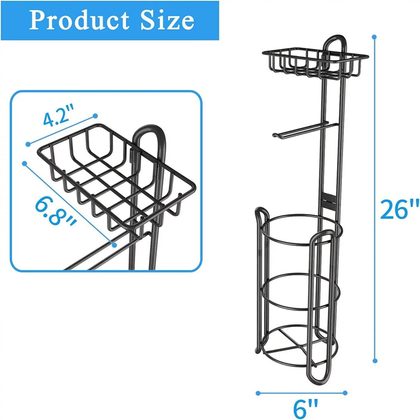 WERSEON Toilet Paper Holders Stand with Shelf, Free-Standing Toilet Tissue Paper Stand, Stainless Steel Toilet Storage Shelf for Bathroom