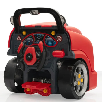 Werseon Kids Truck Toy Set for 2-6 Years Old, 61 Pieces Educational Car Service Station Playset, Engine Disassembly Play Workshop, Red