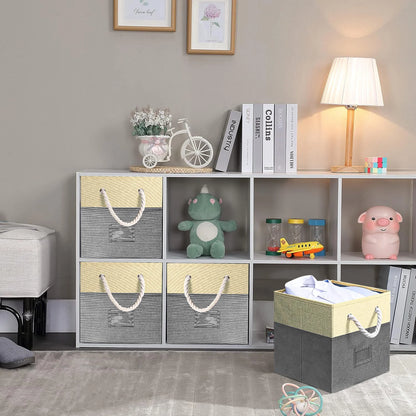 Werseon Foldable Storage Bins, 4 Piece Set Closet Drawers Organizer with Cotton Handles, Cloth Cube Basket for Organizing Shelf Cabinet Bookcase Boxes, Gray