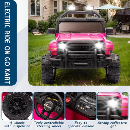 12V Ride on Truck Car for Girls with Parents Control, Ride on Toys for Toddlers with Music, Bluetooth, Four-Wheels Suspension, USB, Headlights, Pink
