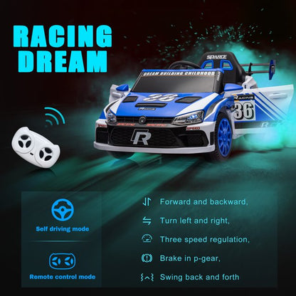 2024 New Kids Ride On Car,12V Battery Powered Racing Car for Kid,Electric Car Gifts for Girls Boys 3-8,Music,LED,Remote Control,Bluetooth(Blue)