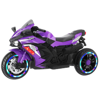 HNH Electric Motorcycle for Kids, 12V Battery Powered Ride on Toys, 3 Wheels Motorcycle with LED Lights, Bluetooth Music，Violet