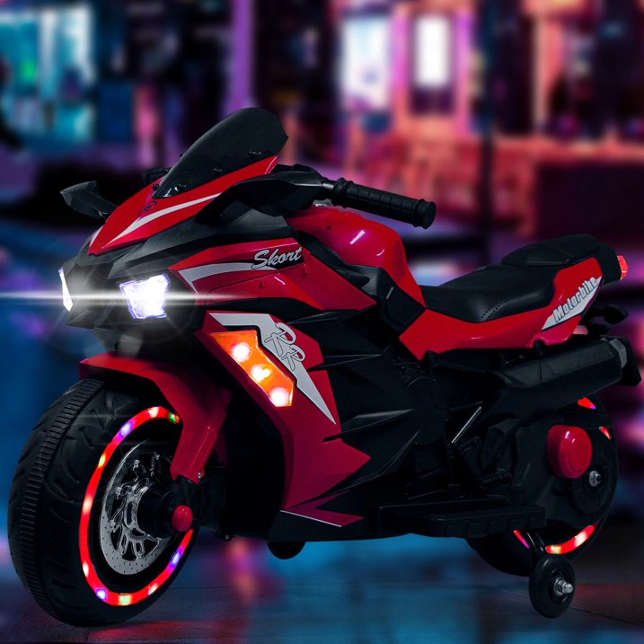 Techvida 12V Kids Electric Motorcycle for Child, Motorcyle for Kids with Bluetooth, LED Lights (Red)