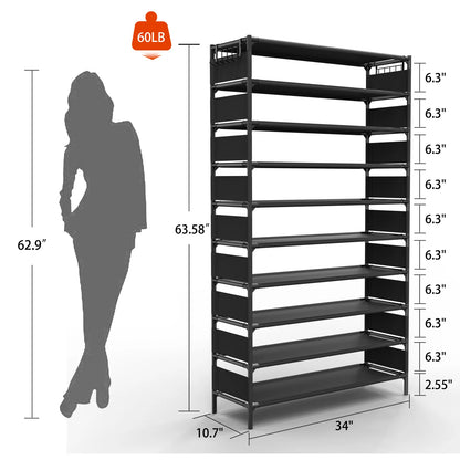 TECHVIDA Upgraded 10 Tiers Shoe Rack, Large Capacity Shoe Shelf, Tall Shoe Organizer for 50 Pairs, Space Saving Shoe Storage,Black