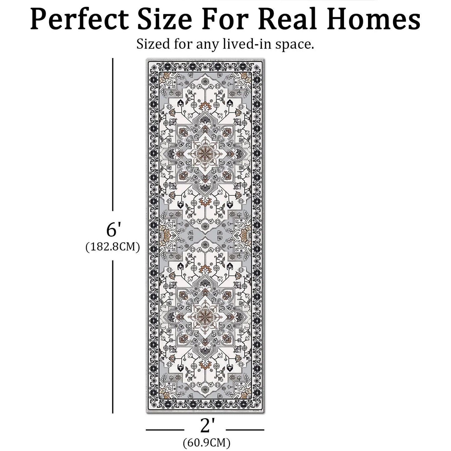 TECHVIDA 2'x6' Hallway Runner Rug Boho,Non Slip Machine Washable Rugs for Hallway Kitchen,Grayish Brown