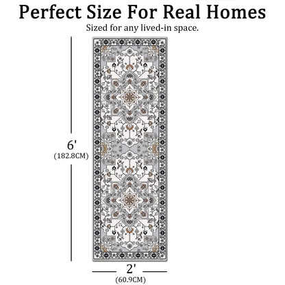 TECHVIDA 2'x6' Hallway Runner Rug Boho,Non Slip Machine Washable Rugs for Hallway Kitchen,Grayish Brown
