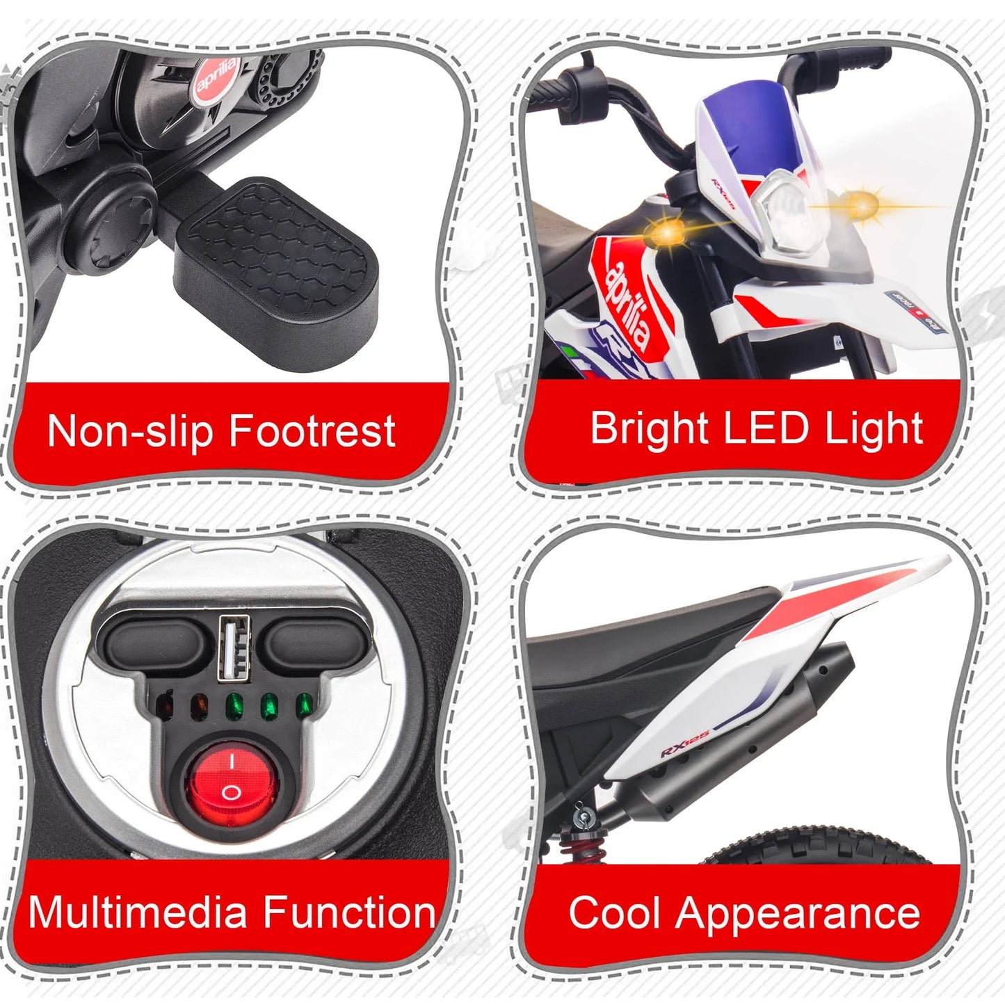 WERSEON Kids Motorcycle 12V, Licensed Aprilia RX125 Electric Ride on Motorbike for Toddlers with Training Wheels, Spring Suspension, Headlight, Music, Children Ages 3-6