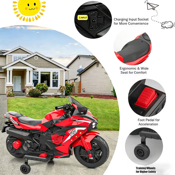 Zogymoz 12V Ride on Motorcycle for Kids, Ride on Toys for Gifts, Electric Motorbike with LED Tire and Bluetooth Music