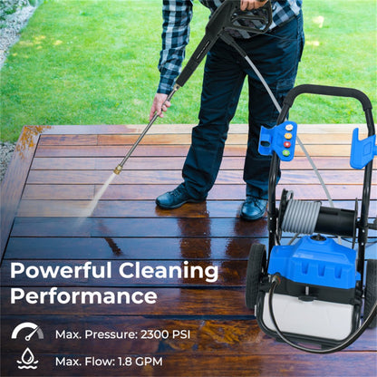 Cheelom Pressure Washer Gas Powered 120V 2300PSI High Pressure Washer with Wheels 5 Nozzle, Soap Tank, Spray Gun,Blue