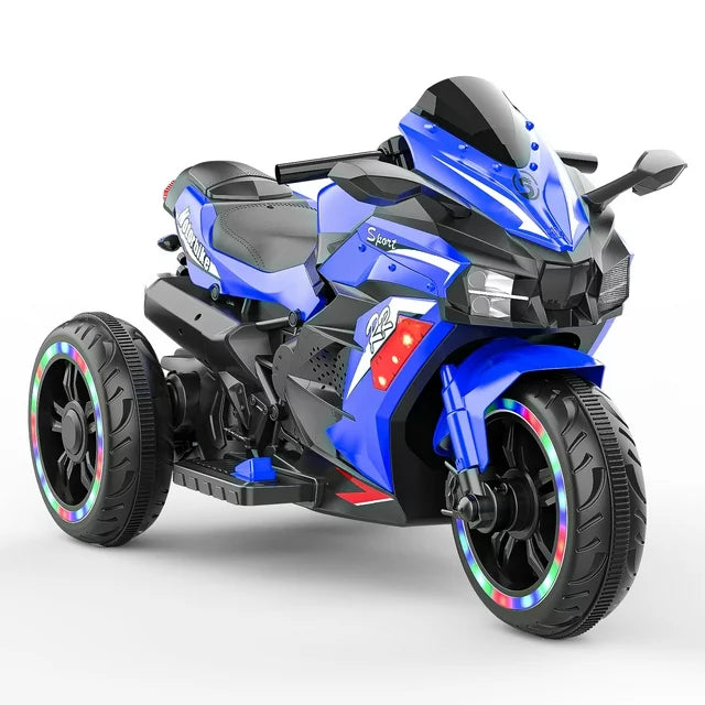 Werseon Kids Ride on Motorcycle,12V Electric Ride on Bike with Training Wheels,LED Lights,Music,Blue