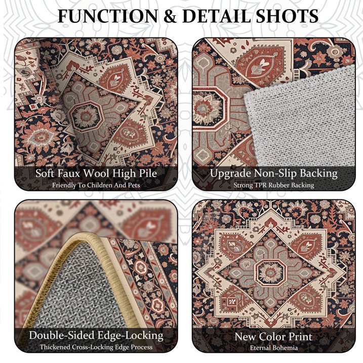 TECHVIDA Kitchen Rugs 3 Piece Set,Non Slip Machine Washable Kitchen Mats,Boho Vintage Abstract Kitchen Carpet for Farmhouse Living Room Hallway