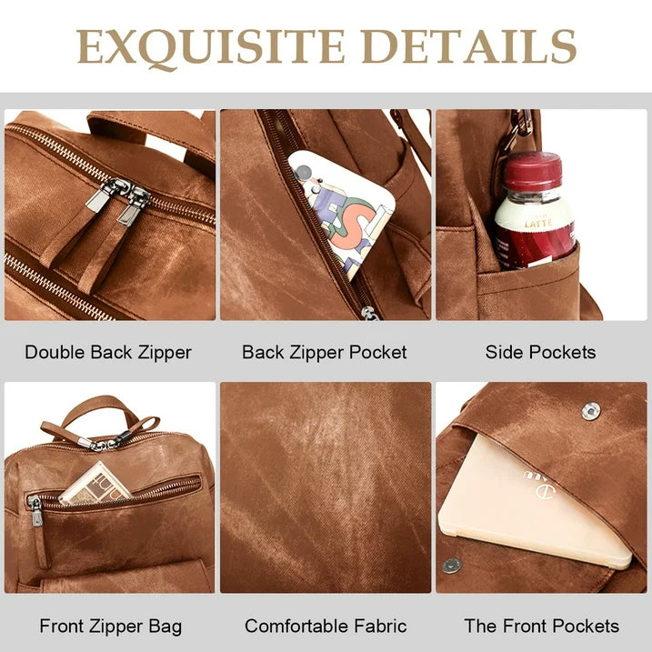 HONGLONG Backpack Purse for Womens, Waterproof PU Leather Backpacks Handbags, Ladies Casual Shoulder Bags Brown