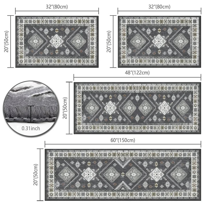 TECHVIDA Kitchen Rugs Sets of 4, Kitchen Floor Mat Carpet, Washable Non Slip Kitchen Runner Rug, Boho Farmhouse Hallway Doormat for Home Decor