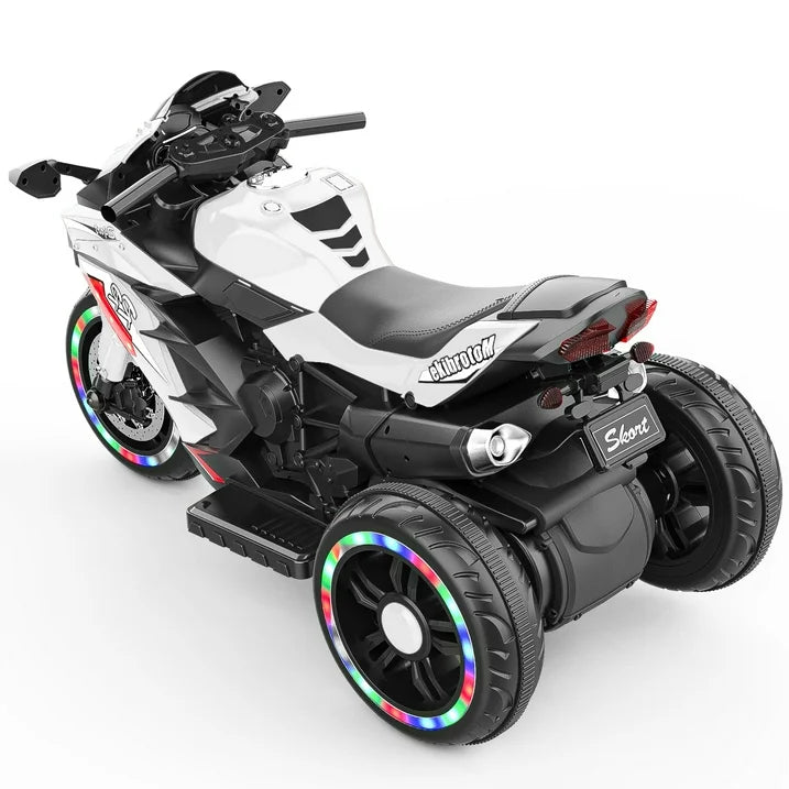 HNH 12V Kids Motorcycle Children Electric Motorcycle 3 Wheels Motorcycle with Bluetooth,White