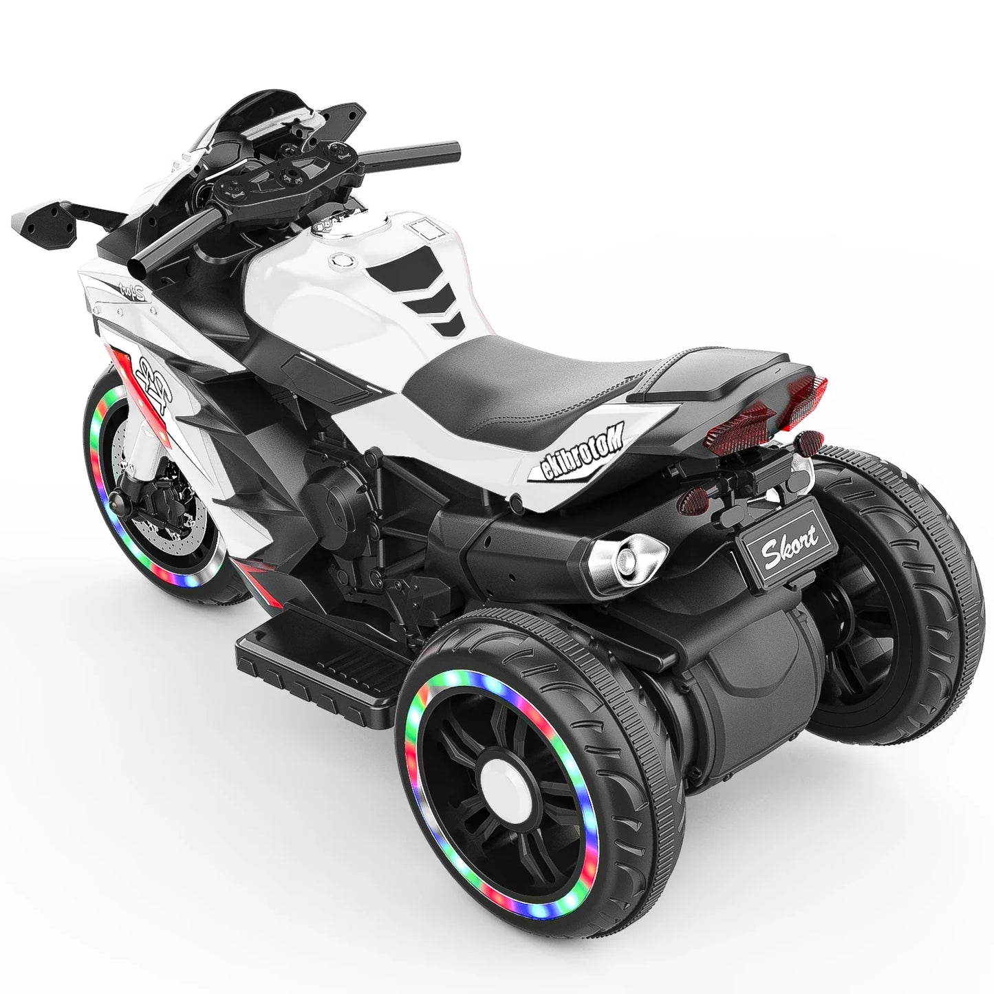 HNH 12V Kids Motorcycle Children Electric Motorcycle 3 Wheels Motorcycle with Bluetooth,White