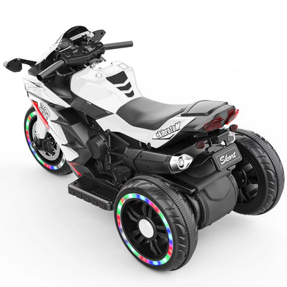 HNH 12V Kids Motorcycle Children Electric Motorcycle 3 Wheels Motorcycle with Bluetooth,White