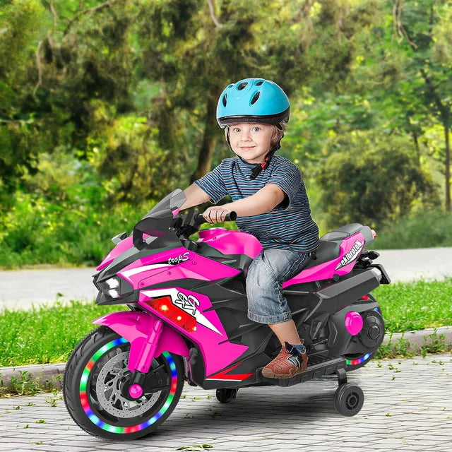 Cheelom 12V Kids Ride on Motorcycle, 2 Wheels Motorbike for Kids with Training, Lights, Music Pink