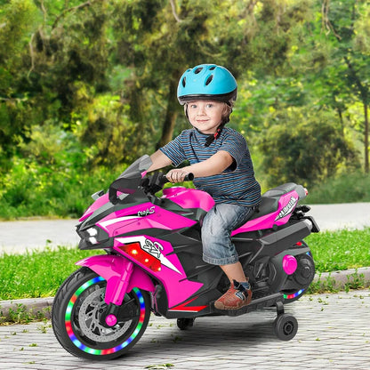 Cheelom 12V Kids Ride on Motorcycle, 2 Wheels Motorbike for Kids with Training, Lights, Music Pink