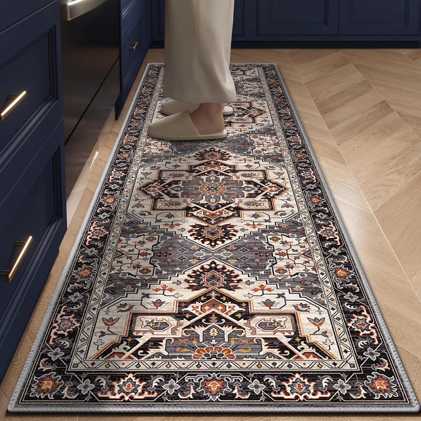 TECHVIDA 2'x6' Hallway Runner Rug Boho,Non Slip Machine Washable Rugs for Hallway Kitchen,Brownish Black