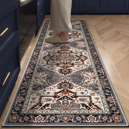 TECHVIDA 2'x6' Hallway Runner Rug Boho,Non Slip Machine Washable Rugs for Hallway Kitchen,Brownish Black