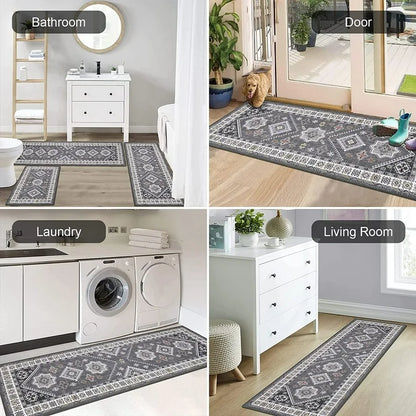 TECHVIDA Boho Kitchen Rug Sets 3 Piece with Runner Non Slip Kitchen Rugs and Mats Washable Kitchen Mats for Floor Thick Kitchen Floor Mat Carpet Runner Rugs for Hallway Laundry Holiday Decor