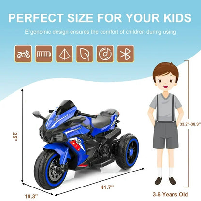 Kids Ride on Motorcycles ,12V Electric 3 Wheels Motorcycle with Music & Light for 3-6 Years