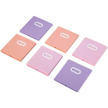 WERSEON Set of 6 Foldable Storage Bins, 11 Inch Fabric Collapsible Storage Cubes with Dual Handles, Cube Baskets for Organizing Clothes, Toys, Books, Pink + Purple