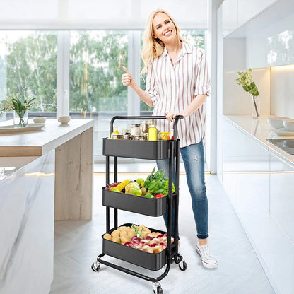 Werseon Rolling Carts with Wheels Organizer Kitchen Organizer Cart Rolling Cart with Handle, Kitchen Storage Cabinet with Baskets and Wheels