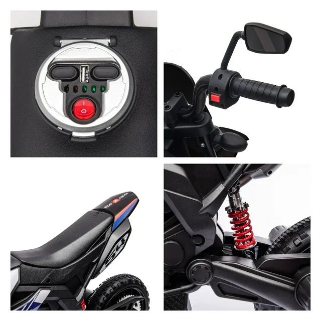 HNH 12v Ride on Motorcycle，Powered Motorcycle for Kids, Dirt Bike with LED Lights