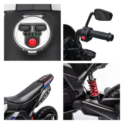 HNH 12v Ride on Motorcycle，Powered Motorcycle for Kids, Dirt Bike with LED Lights