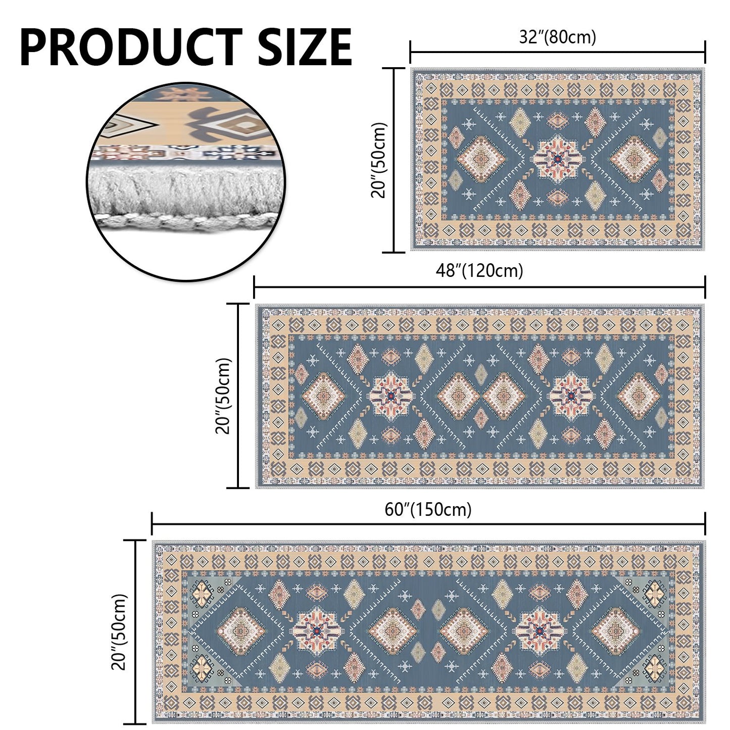 TECHVIDA Kitchen Rugs 3 Piece Set,Kitchen Mats for Floor Non-Slip Machine Washable, Boho Farmhouse Hallway Doormat for Holiday