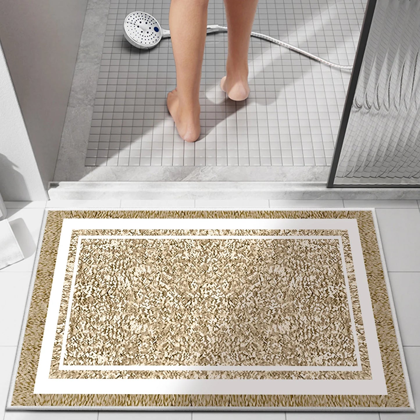 TECHVIDA Bathroom Rugs,Non-Slip Ultra Soft Bath Mat,Soft Absorbent Bathroom Rug and Bath Mat,Machine Washable,(18"x26",Beige and White)