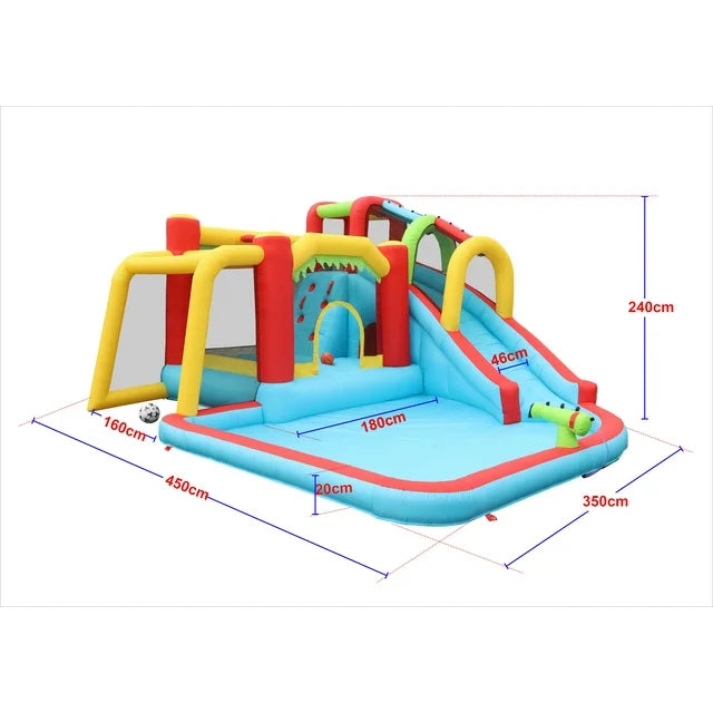 HNH 7 in 1 Inflatable Slide Water Park Inflatable Bounce Houses for Kids with Splash Pool Water Gun