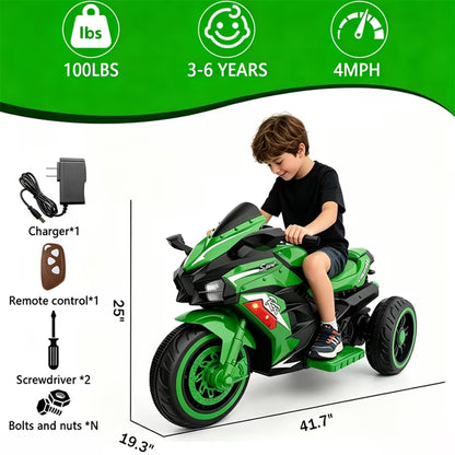 HNH 12V Ride On Motorcycle with Remote Control, Electric Motorbike for Kids, LED Tire and Bluetooth Music, Ride On Car for Gifts