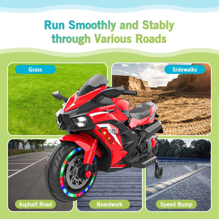 Cheelom Kids Motorcycle,12V Ride on Motorcycle Kids Toys, Children Electric Motorcycle with Hand Racing, PU Seat, Red