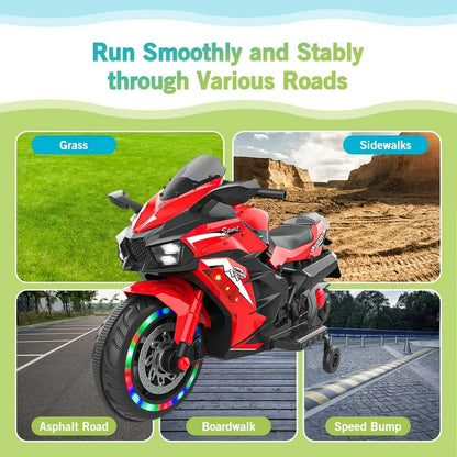 Cheelom Kids Motorcycle,12V Ride on Motorcycle Kids Toys, Children Electric Motorcycle with Hand Racing, PU Seat, Red