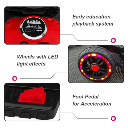 Techvida 12V Kids Ride on Motorcycle, Electric Trike Motorcycle for Boys Girls, LED Lights, Foot Pedal, Kids On Motorcycle for Boys Girls (Red)