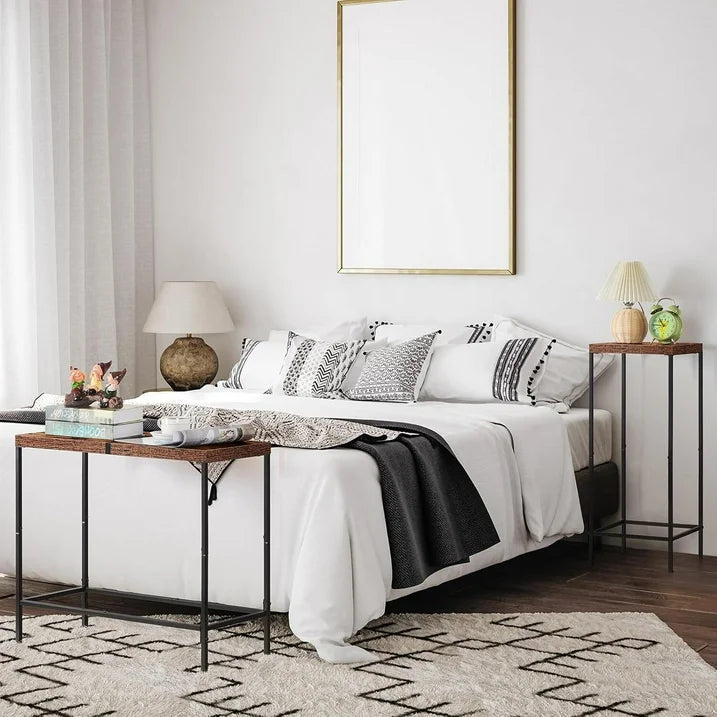 Cheelom Narrow Console Table, 2pcs,Tall Side Wooden Table, Long Hallway Sofa Side Table, Small and Slim, Living Room Table Set for Bedroom Dorm Metal