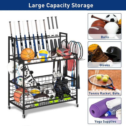 Werseon Sports Equipment Organizer Clearance,Garage Storage Rack with Baskets and Hooks,Organizer Cart for Garage