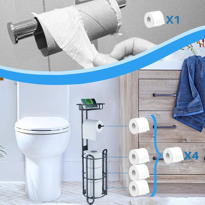 WERSEON Toilet Paper Holders Stand with Shelf, Free-Standing Toilet Tissue Paper Stand, Stainless Steel Toilet Storage Shelf for Bathroom