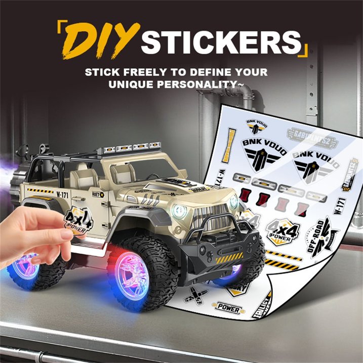 HNH 1:16 Remote Control Car, Off Road Monster Truck 2.4Ghz RC Cars with Stickers, 80 Min Play, Wheel Light, Spray