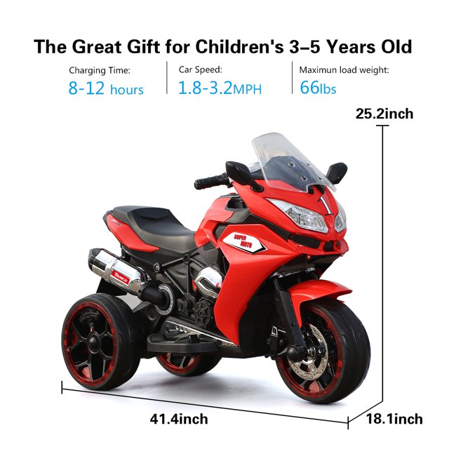 WUBEN 12V Kids Motorized Ride on Toys for Child 3 Wheeler Electric Motorcycle for Kids with Light Wheels